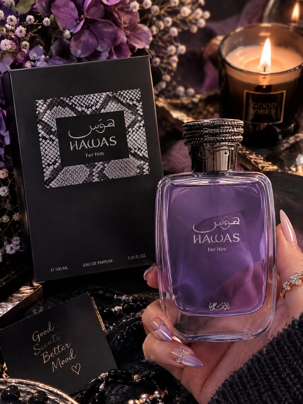 ادکلن مردانه هوس فورهیم الرصاصی Hawas For Him Rasasi | حجم ۱۰۰ میل (رایحه خنک و معتدل، میوهای و آکواتیک)