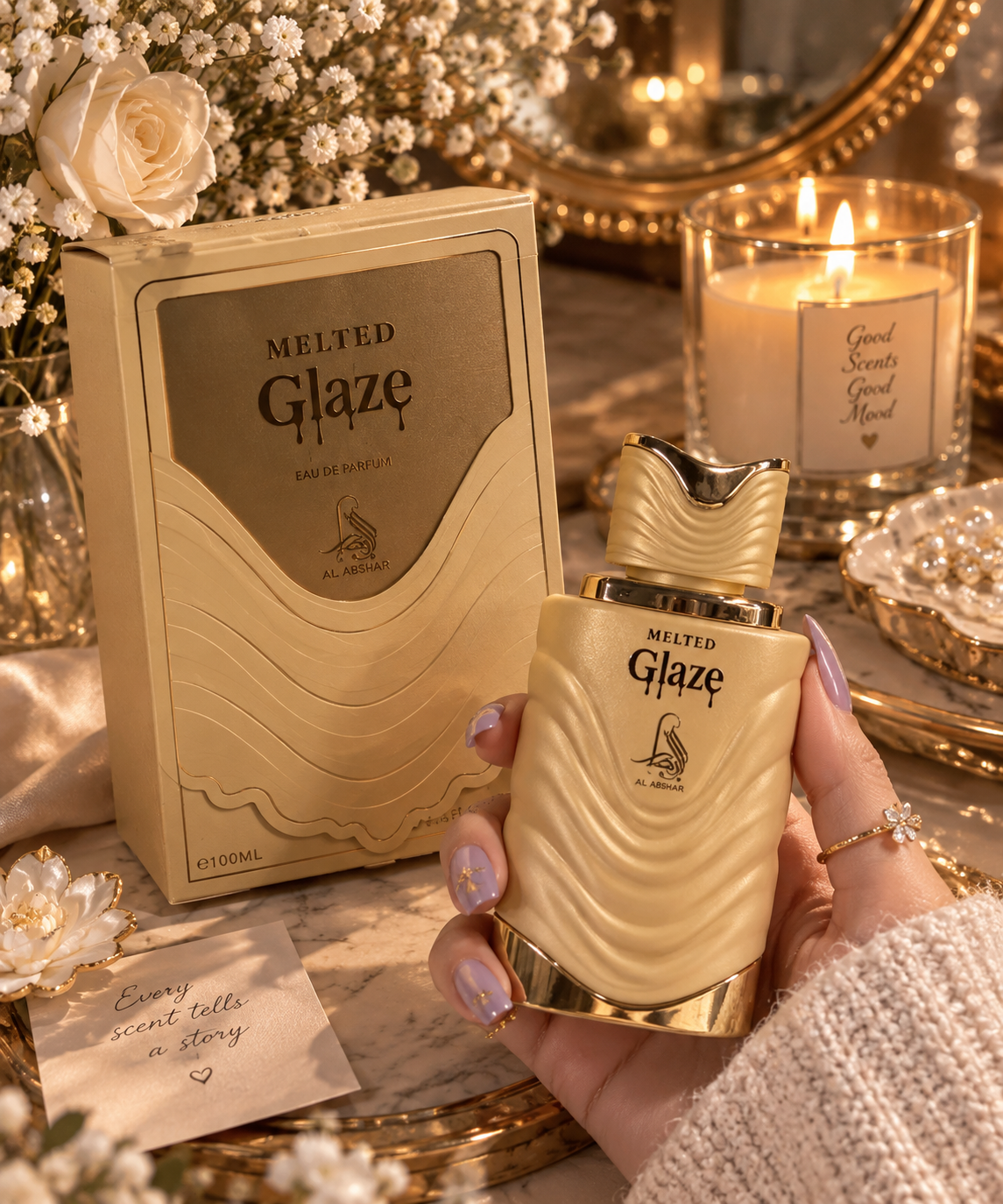 عطر زنانه الابصار ملتد گلیز Melted Glaze | رایحه شیرین و دسرگونه (مشابه فضای یارا و لیرا)